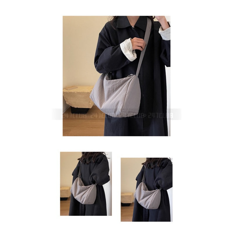 Crinkled Soft Cloth Women Sling Bag Canvas Shoulder Bag Large Capacity Simple Handbag Messenger