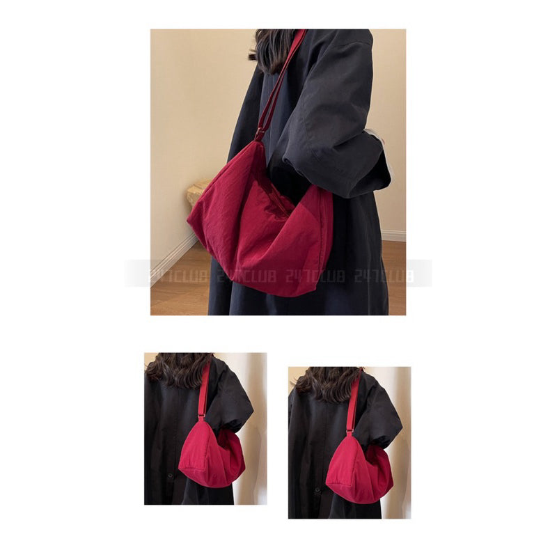 Crinkled Soft Cloth Women Sling Bag Canvas Shoulder Bag Large Capacity Simple Handbag Messenger